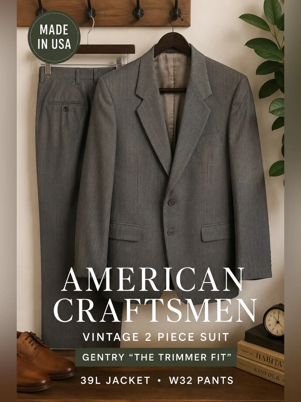 Vintage American Craftsmen Gentry Gray 2 Piece Suit 39L W32 Made USA